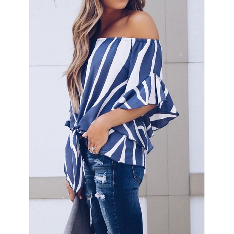 Women Casual Off Shoulder Striped Blouse