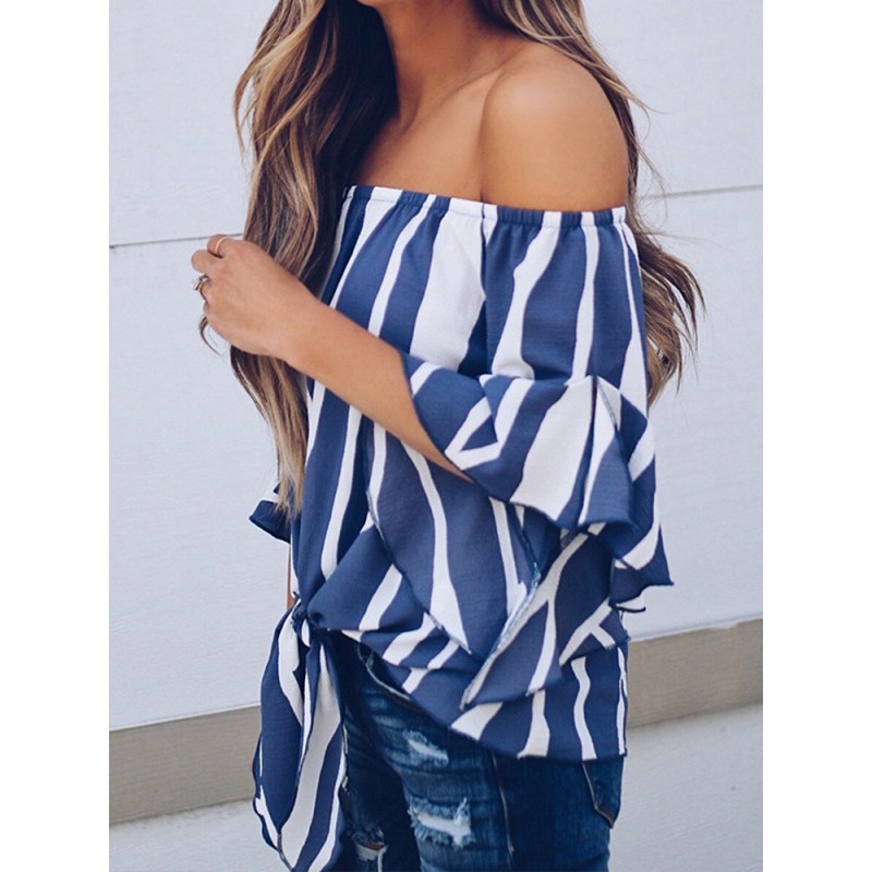 Women Casual Off Shoulder Striped Blouse