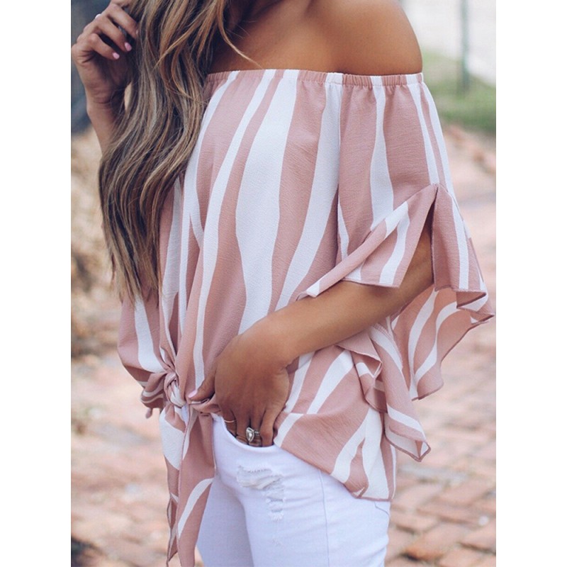 Women Casual Off Shoulder Striped Blouse