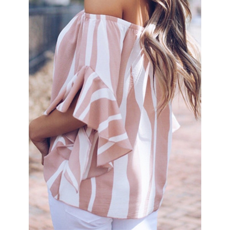 Women Casual Off Shoulder Striped Blouse