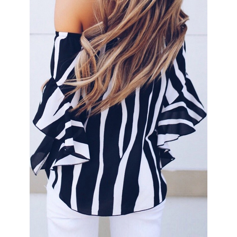 Women Casual Off Shoulder Striped Blouse