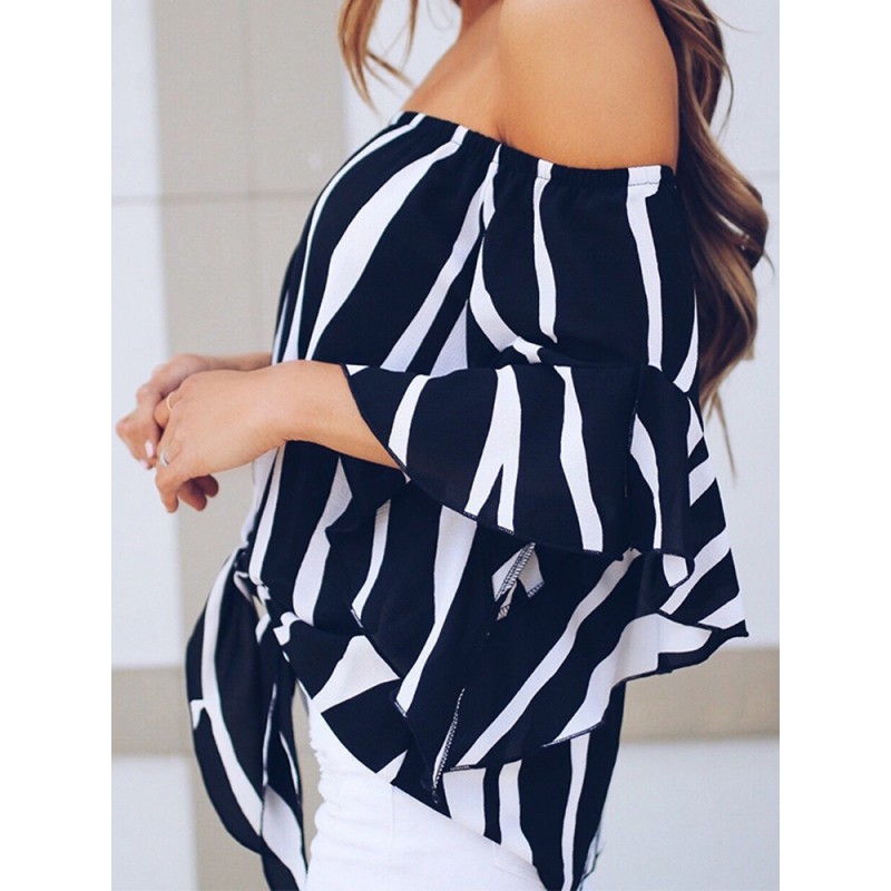 Women Casual Off Shoulder Striped Blouse