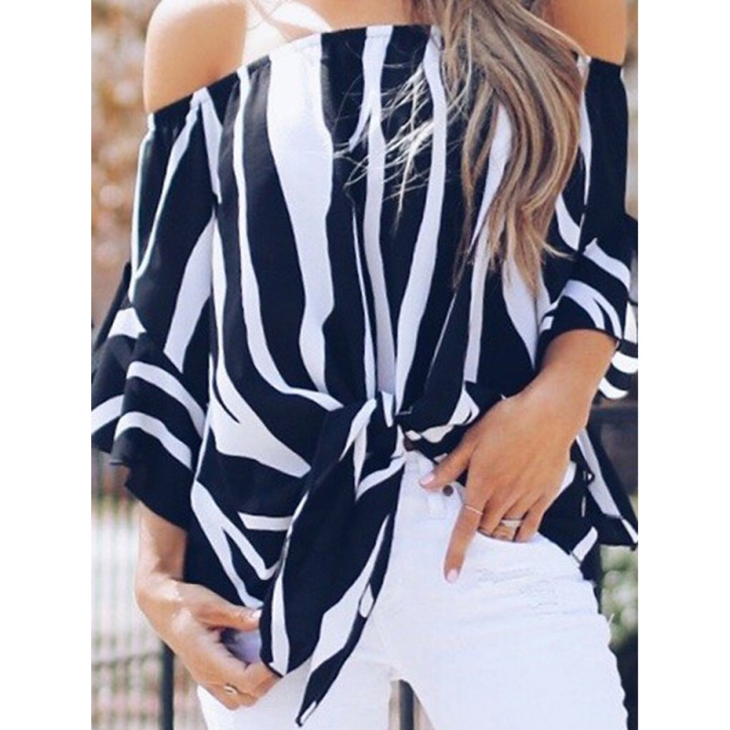 Women Casual Off Shoulder Striped Blouse