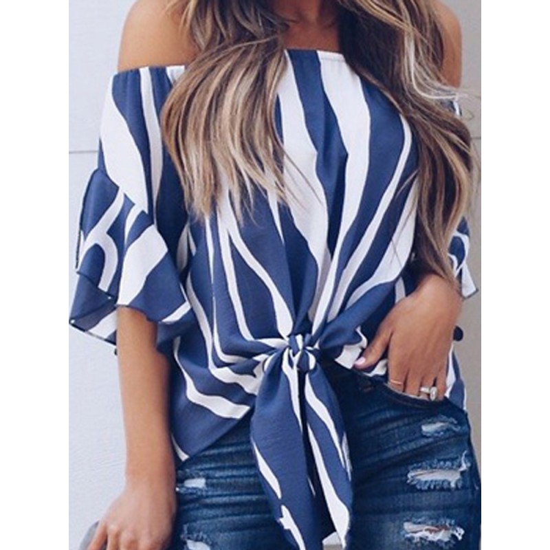 Women Casual Off Shoulder Striped Blouse