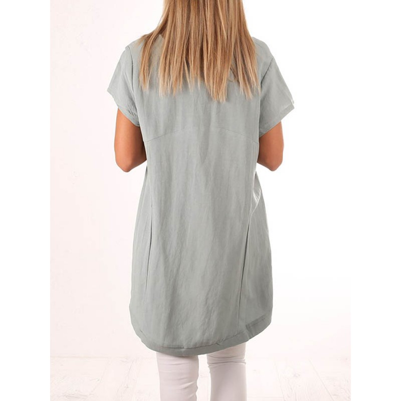 Women Casual Crewneck High Low Hem Short Sleeve Tunic Blouse