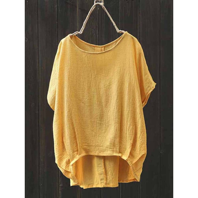 Women Batwing Sleeve Loose Irregular Hem Blouse