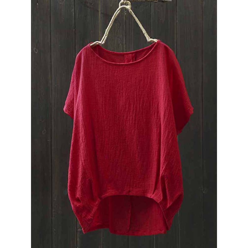 Women Batwing Sleeve Loose Irregular Hem Blouse