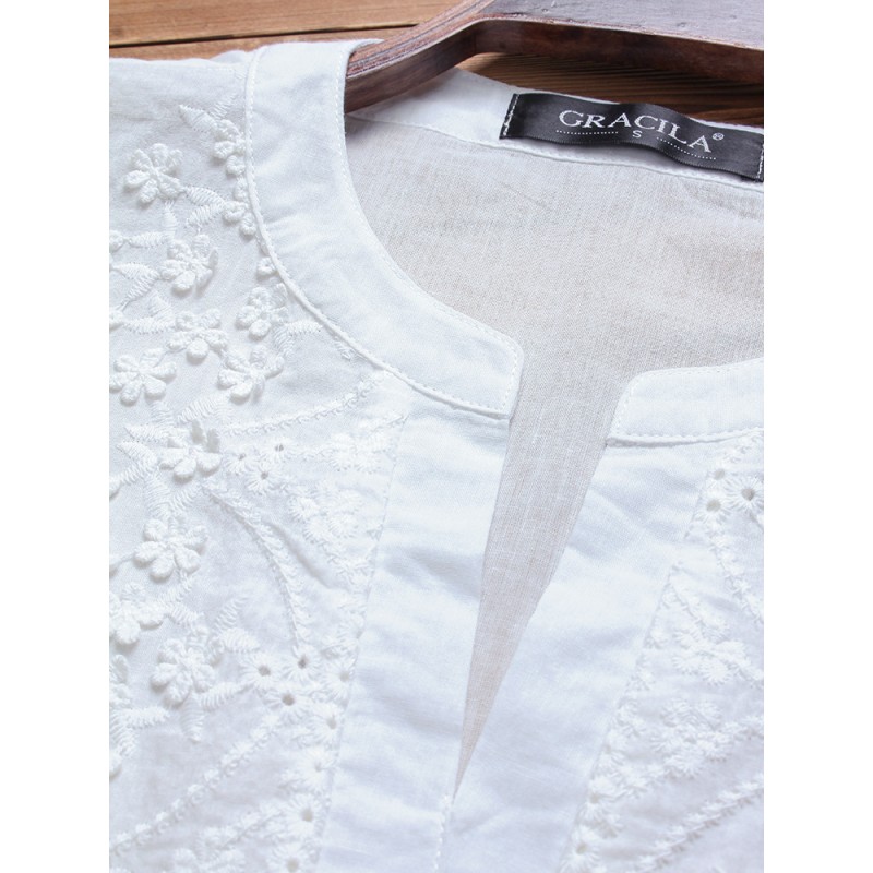 Vintage Floral Embroidery V-neck Short Sleeve Blouse