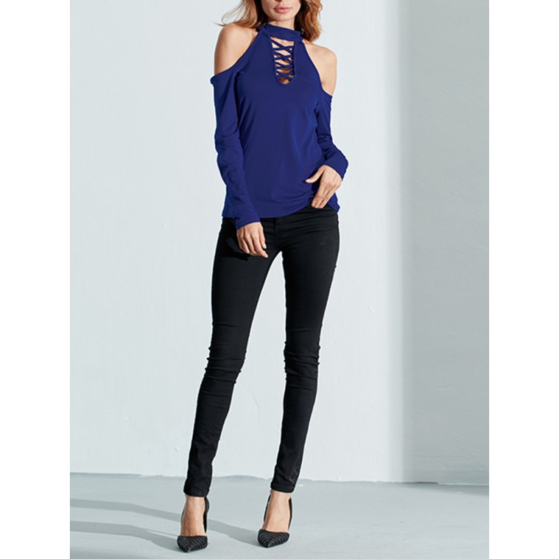 Sexy Women Off Shoulder Hollow Long Sleeve Tops