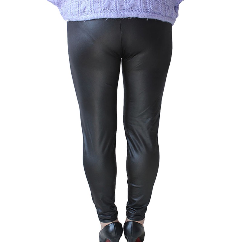 Plus Size 3XL Slim Black PU Stretch Mid Waist Women Leggings