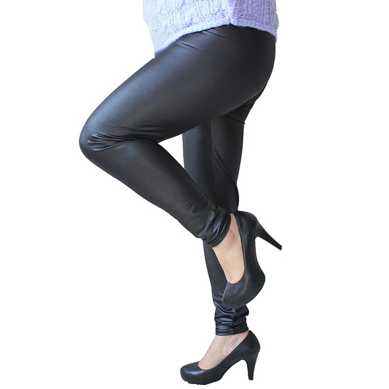 Plus Size 3XL Slim Black PU Stretch Mid Waist Women Leggings