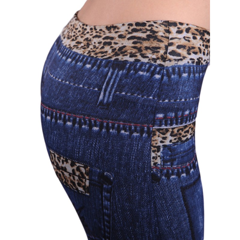 Women Waistband Leopard Pattern Printing Skinny Jean Leggings