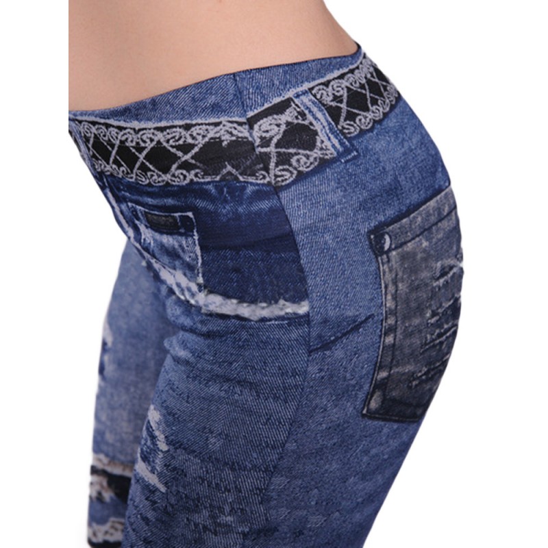 Slim Women Hole Print Elastic Skinny Jean Leggings