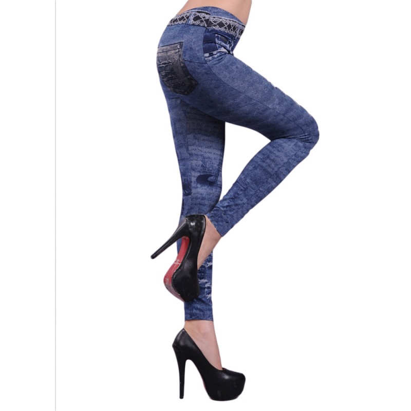 Slim Women Hole Print Elastic Skinny Jean Leggings