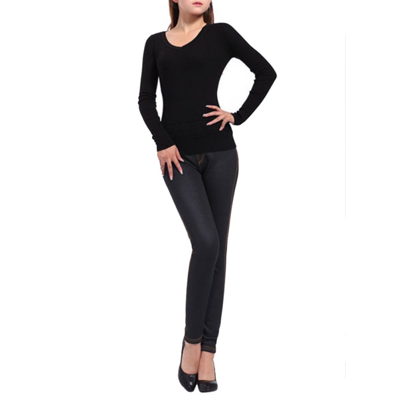 Plus Size Thick Slim Stretch Waist Imitated Jeans Leggings