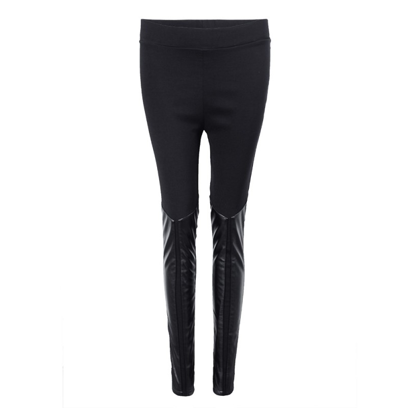 Women Pants Leisure Stitching PU Leather Leggings