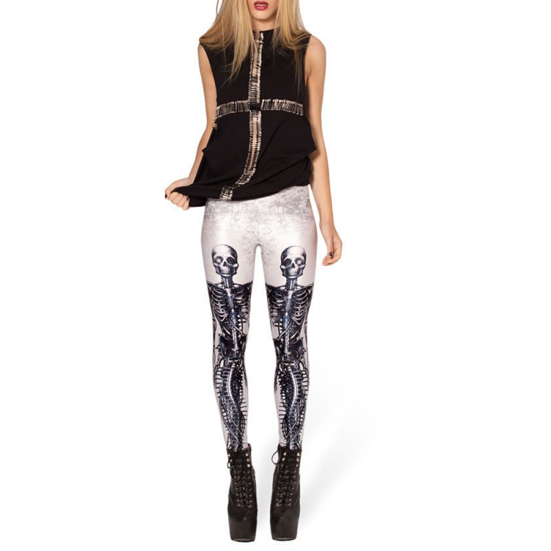 Halloween Sexy Women Skull Skeleton Printing Elastic Leggings