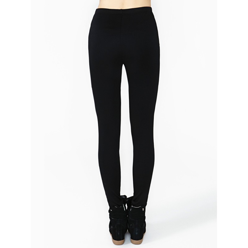 Slim Women Black Skinny Elastic Ripped Hollow Out Leggings