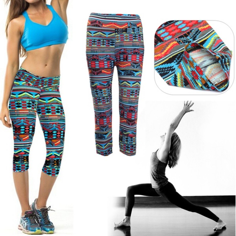 Women High Waist Fitness Yoga Sport Pants Printed Stretch Cropped Leggings