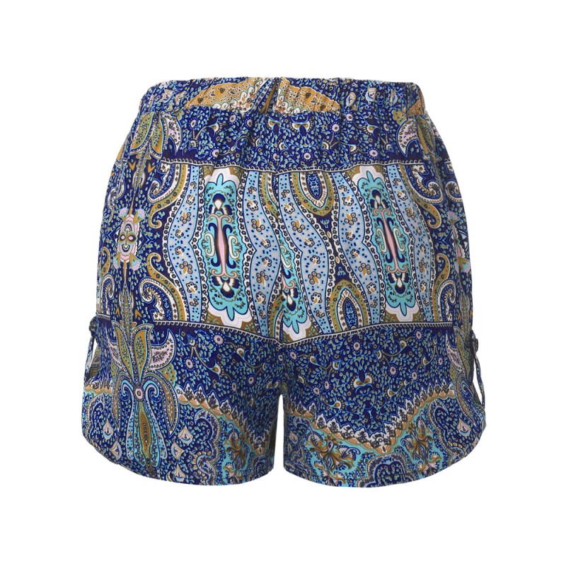 Bohemian Summer Floral Printed High Waist Drawstring Beach Shorts For Women