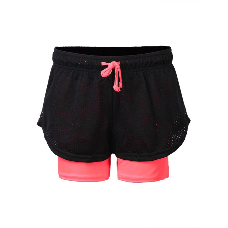 Women Comfort Two-layer Quick-dry Mesh Sport Shorts Elastic Anti-emptied Leisure Yoga Panties