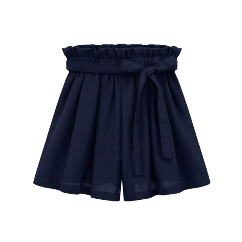 Casual Loose Women Solid Elastic Waist Bow Pleated...