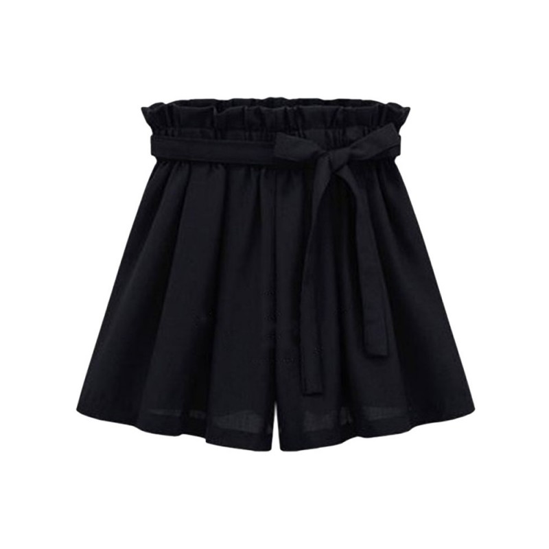 Casual Loose Women Solid Elastic Waist Bow Pleated Short Pants