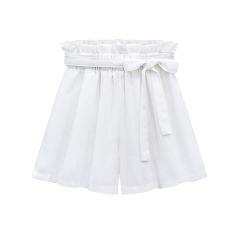 Casual Loose Women Solid Elastic Waist Bow Pleated Short Pants