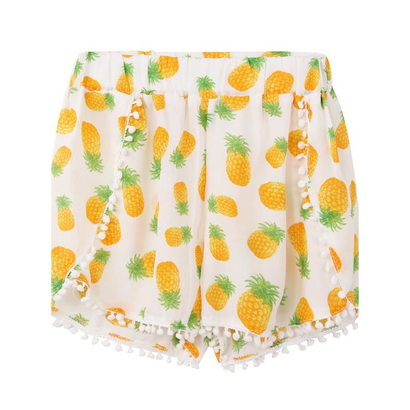 New Arrival Summer Short Pants Small Ball Side Pineapple Flower Elastic Waist Short Pants
