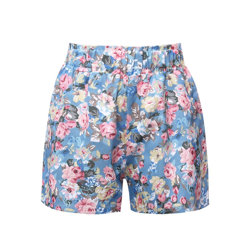 Women Casual Elastic Waist Floral Printed Pocket Shorts Pants