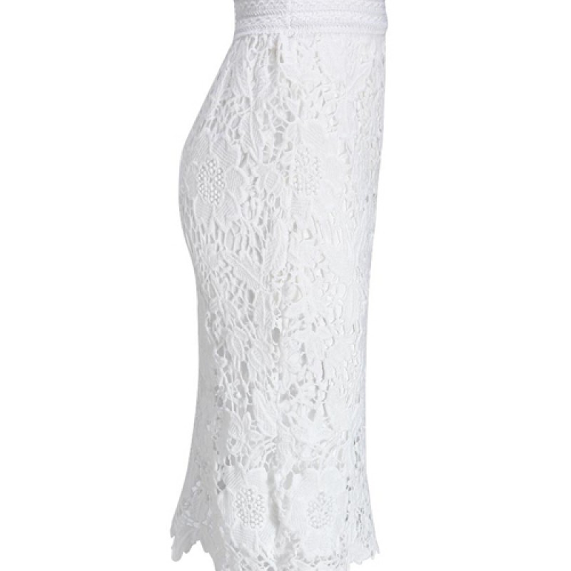 Hollow Out Lace Embroidery Crochet Black White Bodycon Skirt