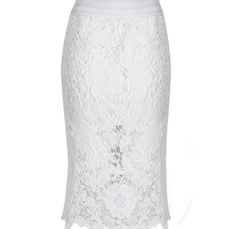 Hollow Out Lace Embroidery Crochet Black White Bodycon Skirt