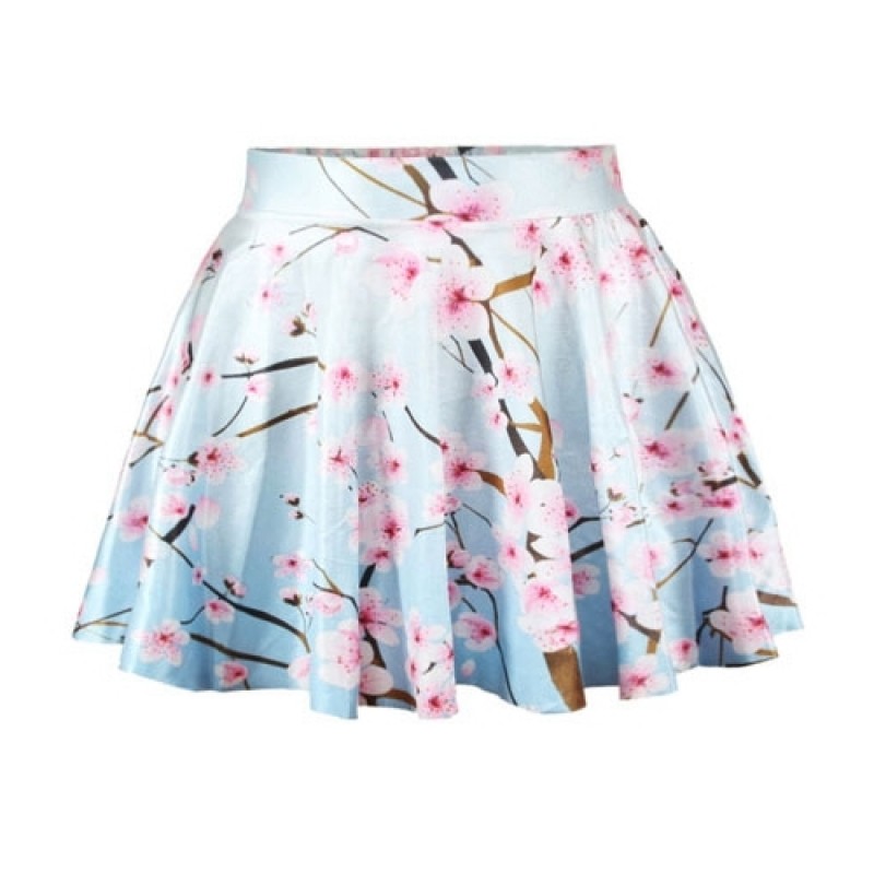 Women Vintage High Waist Pleated Floral Short Mini Skirt