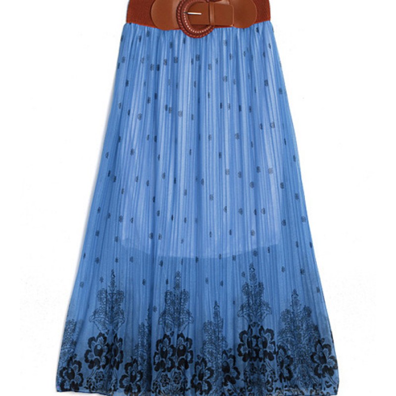 Women Pleated Floral Printing Bohemia Casual Skirt Beach Party Dress