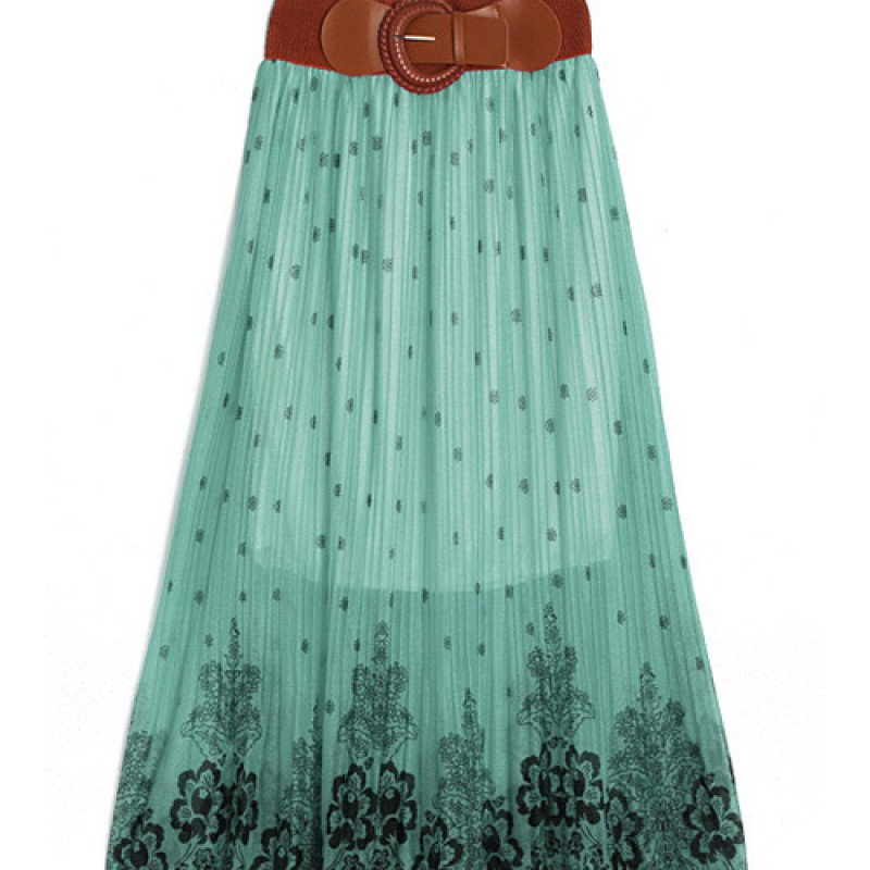 Women Pleated Floral Printing Bohemia Casual Skirt Beach Party Dress