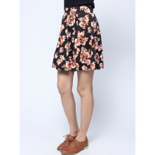 Retro Casual Vintage Floral Pleated Full A-line Sk...