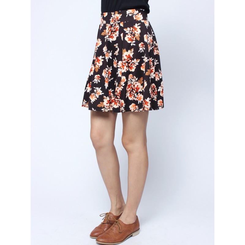 Retro Casual Vintage Floral Pleated Full A-line Skirt