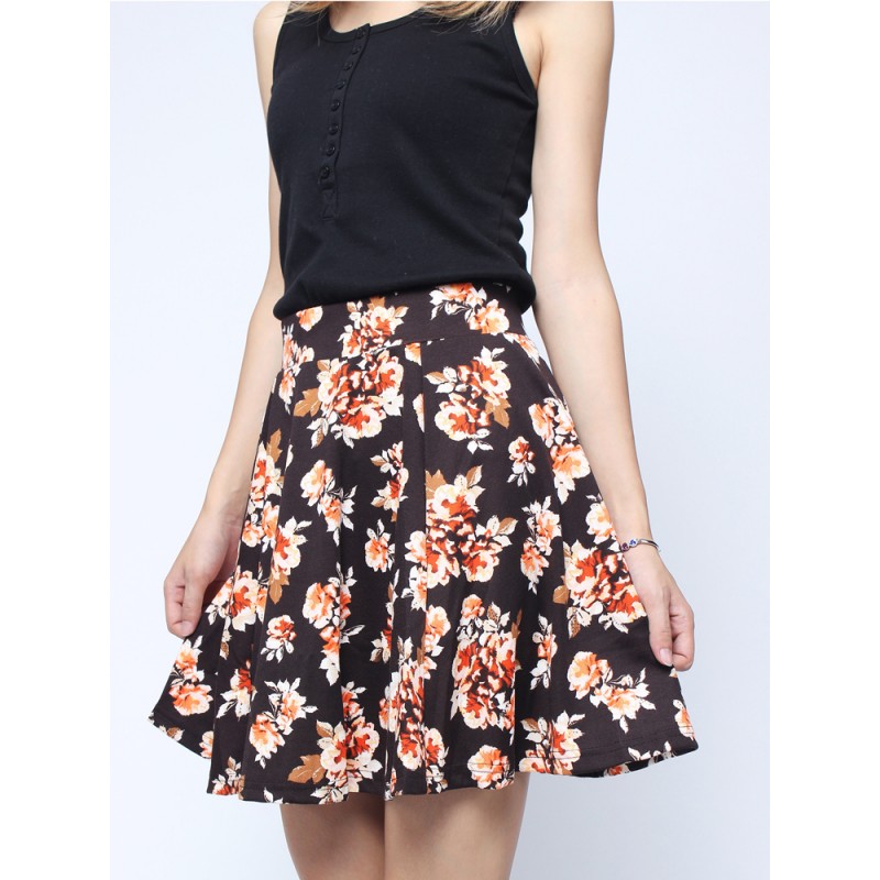 Retro Casual Vintage Floral Pleated Full A-line Skirt