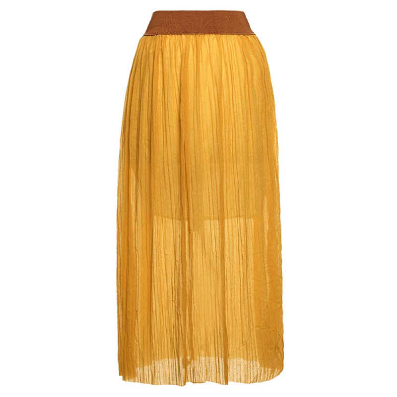 Bowknot Belt Chiffon Pleated Elastic Waist Skirt