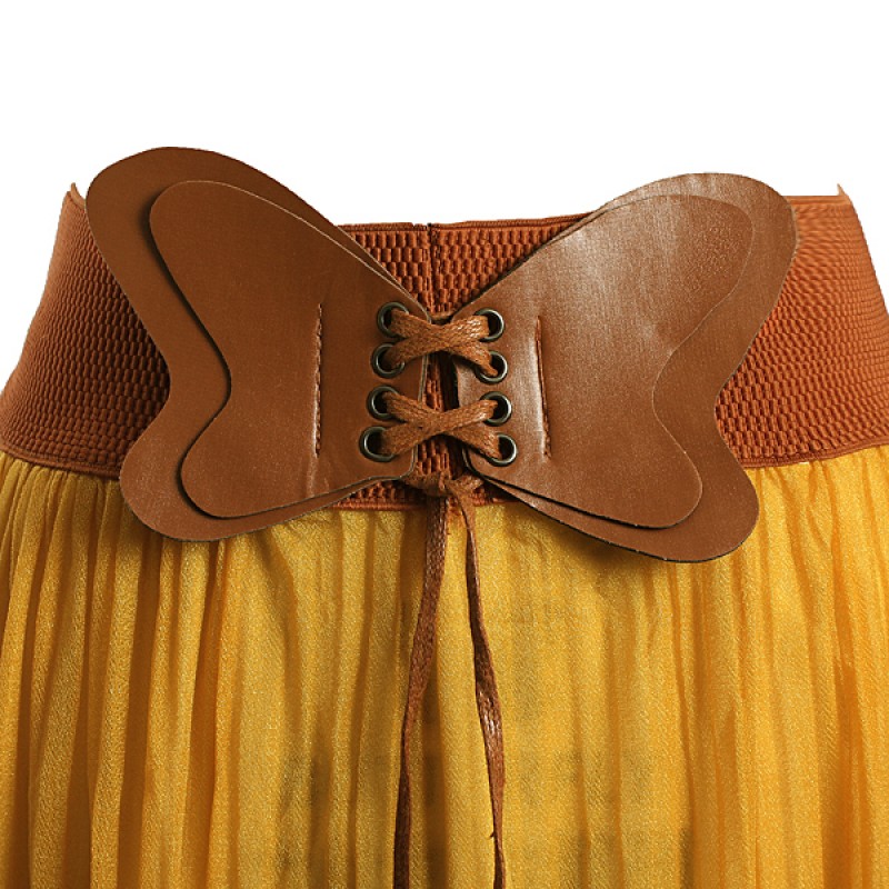 Bowknot Belt Chiffon Pleated Elastic Waist Skirt