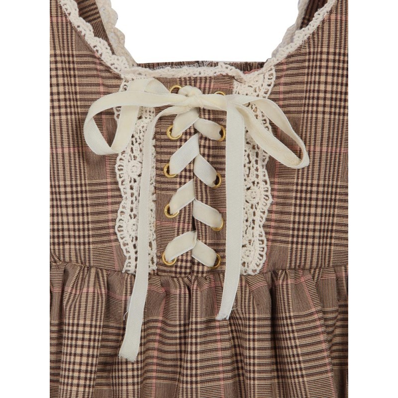 Plaid High Waist Suspender Puff Skirt