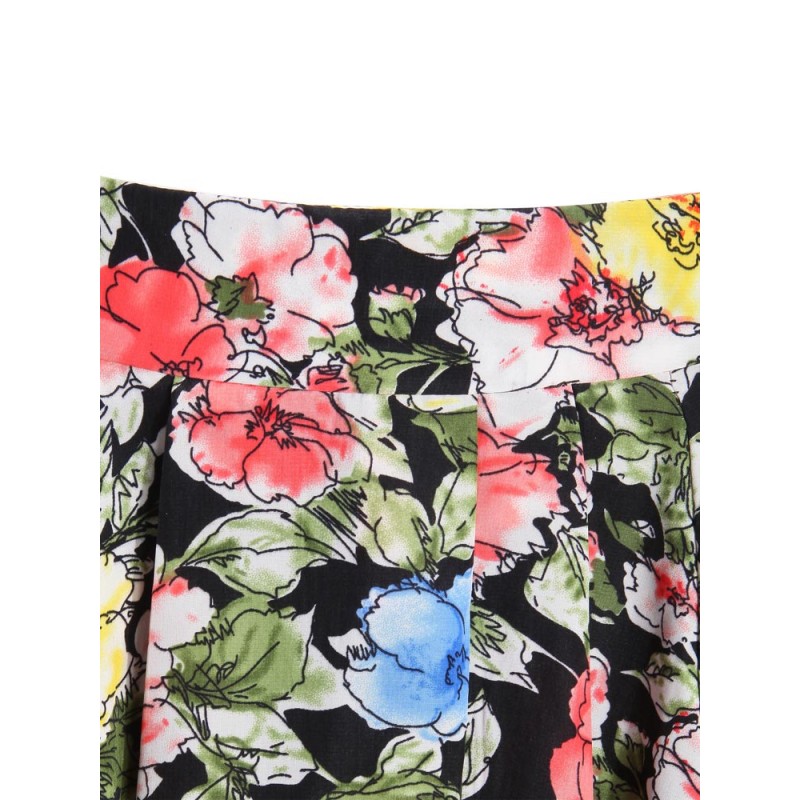 Ruffle Pleat Floral Chiffon Skirt