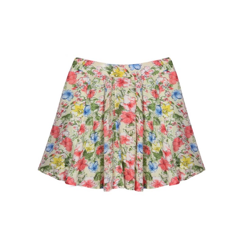 Ruffle Pleat Floral Chiffon Skirt