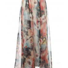 Floral Printed Long Chiffon Skirt Elastic Waist Be...