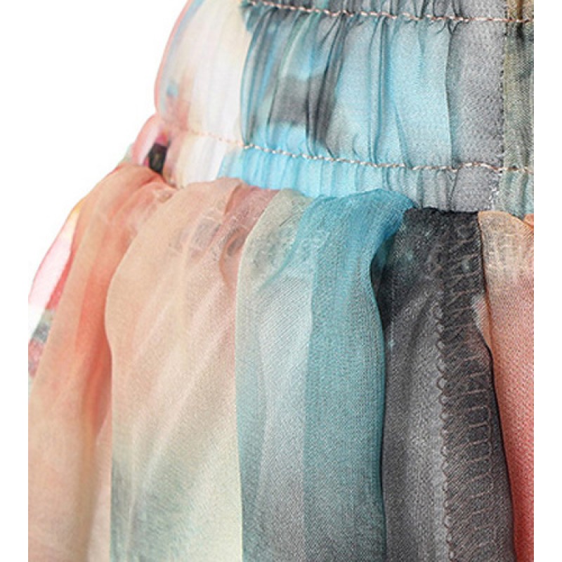 Floral Printed Long Chiffon Skirt Elastic Waist Beachwear