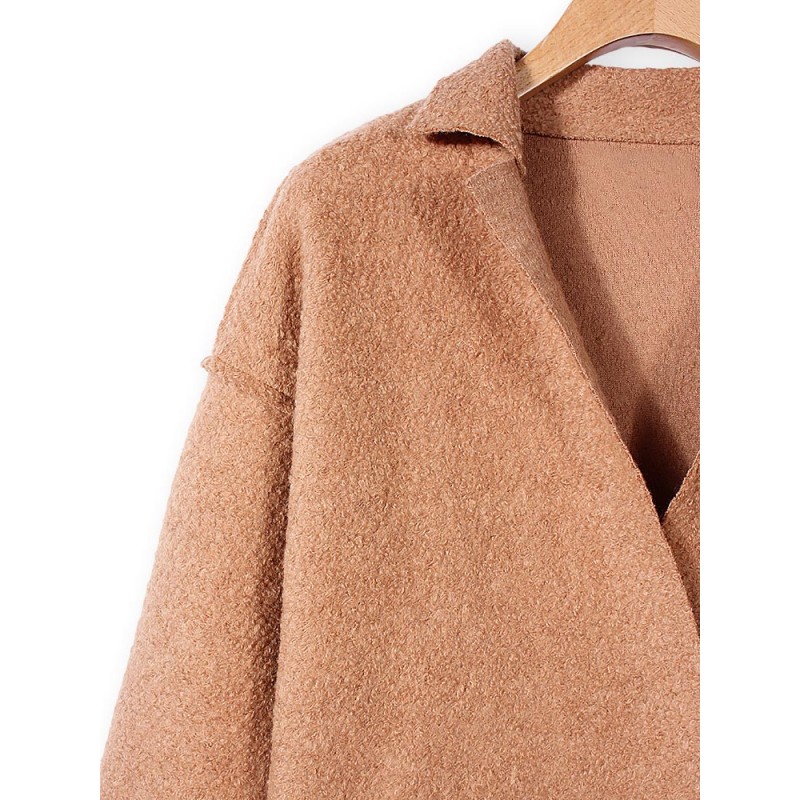 Women Elegant Lapel Pockets Woolen Coat Cardigan Outwear