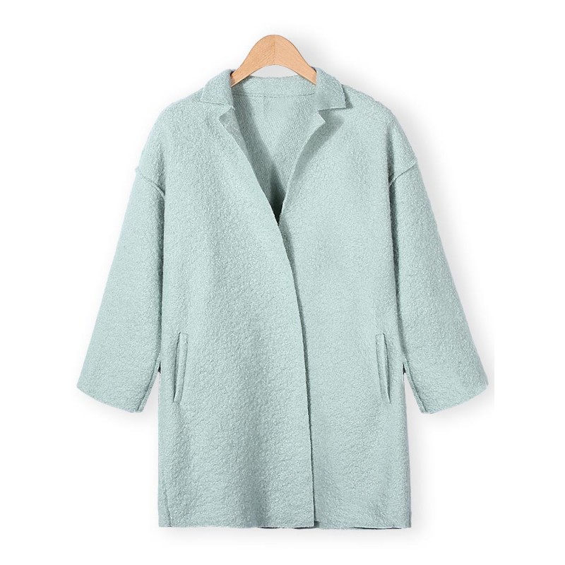 Women Elegant Lapel Pockets Woolen Coat Cardigan Outwear