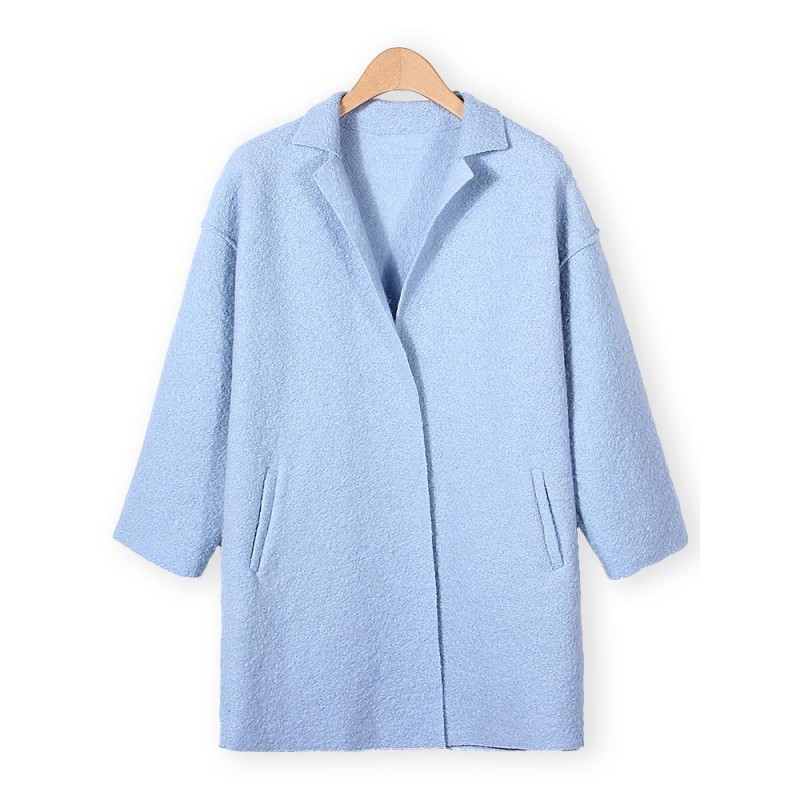 Women Elegant Lapel Pockets Woolen Coat Cardigan Outwear