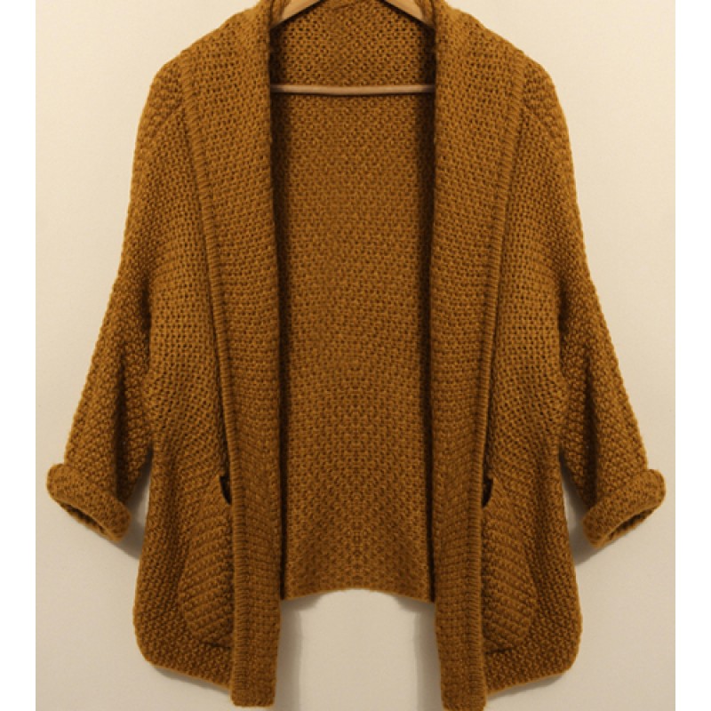 Women Loose Knitted Cardigan Batwing Sleeve Pocket...