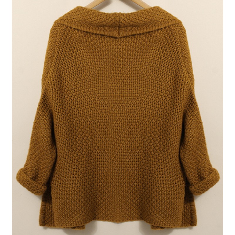 Women Loose Knitted Cardigan Batwing Sleeve Pockets Coat